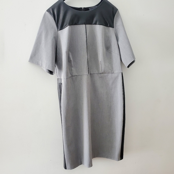 ELOQUII Women Premier Bi-Stretch Faux Leather Mix Work Dress Size 20 Grey - Picture 7 of 16